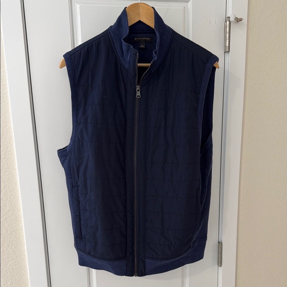Banana Republic Quilted Blue Vest with Stand-Up Collar